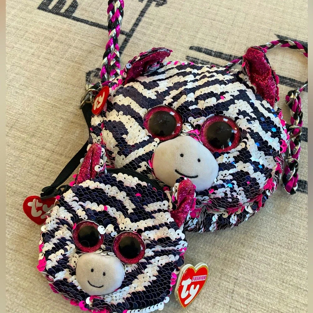 TY ZOEY the Zebra Fashion Flippy Sequin Handbag/Crossbody and Wristlet
